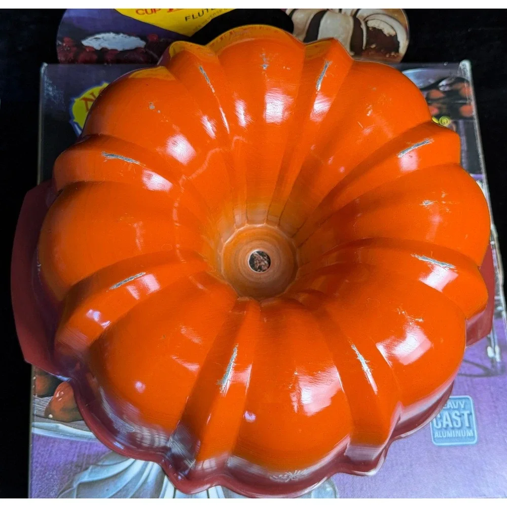 Nordic Ware Best Bundt Fluted Tube Pan-12 Cup, Poppy Orange, Cast Aluminum w/BOX